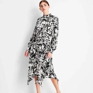 FUTURE COLLECTIVE | Kahlana Barfield Brown Black White Abstract Midi Dress | XL